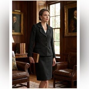 Le Suit Women’s Size 8 Black Textured Circle Jacquard Skirt Suit Set